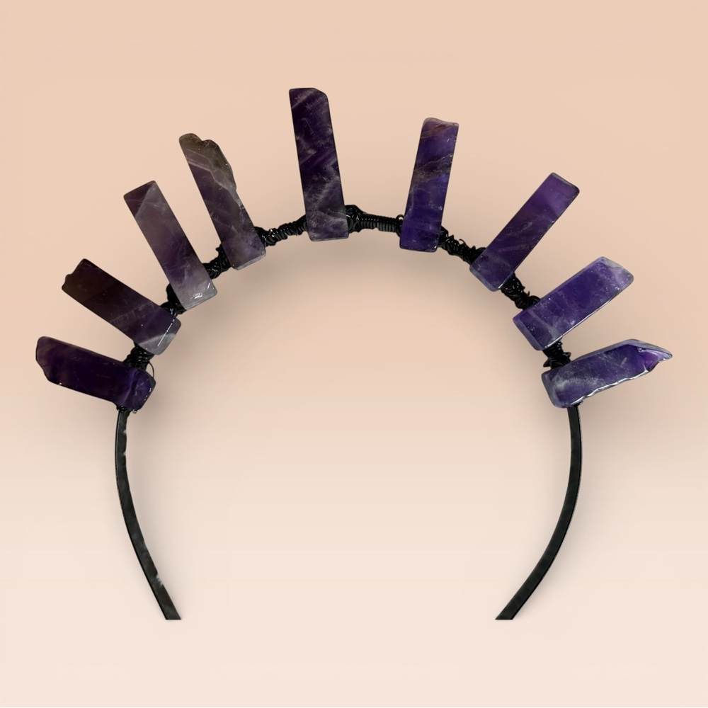 Amethyst Stone and Black Wire Headband - Picture 3 of 12